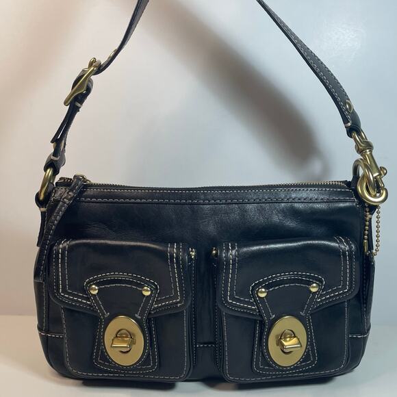 Coach Legacy Turnlock Shoulder Bag Black Leather Purse Handbag F12868 - Picture 1 of 16